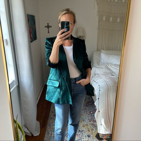 Free People Ashby Double Breasted Velvet Blazer Green Size Medium - Picture 6 of 10